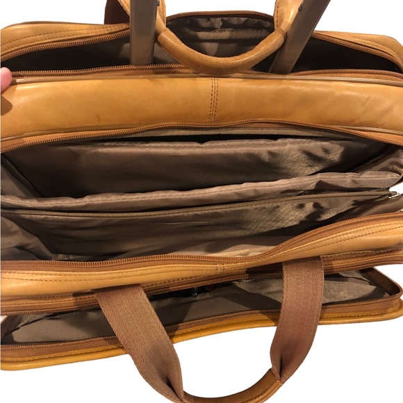 Solo  New York Full-Grain Leather Rolling Laptop briefcase carrying case, Tan - Picture 3 of 5